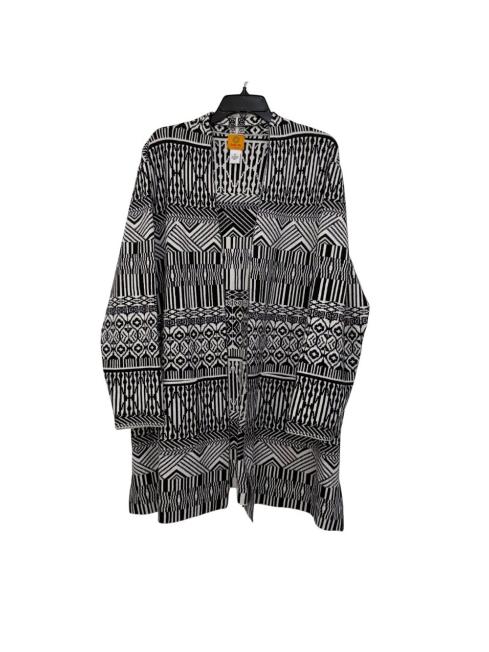Ruby Rd Women Black&White Open Front Cardigan Sweater 2X Heavy Knit Cotton Blend